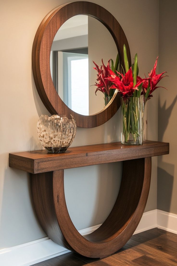 تصویر آینه و کنسول تمام چوب مدل رویال Mirror and Console